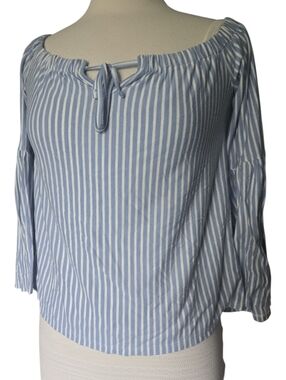 AEO BLUE WHITE STRIPE OFF THE SHOULDER TOP - L
